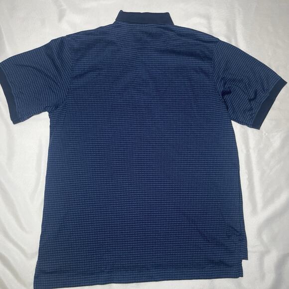 LL Bean Short Sleeve Polo Shirt Mens Large Blue Checker 100% Cotton - Picture 3 of 7